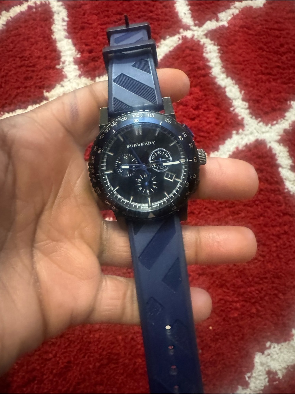 Burberry Blue Silicone Chronograph Watch - Picture 3 of 7